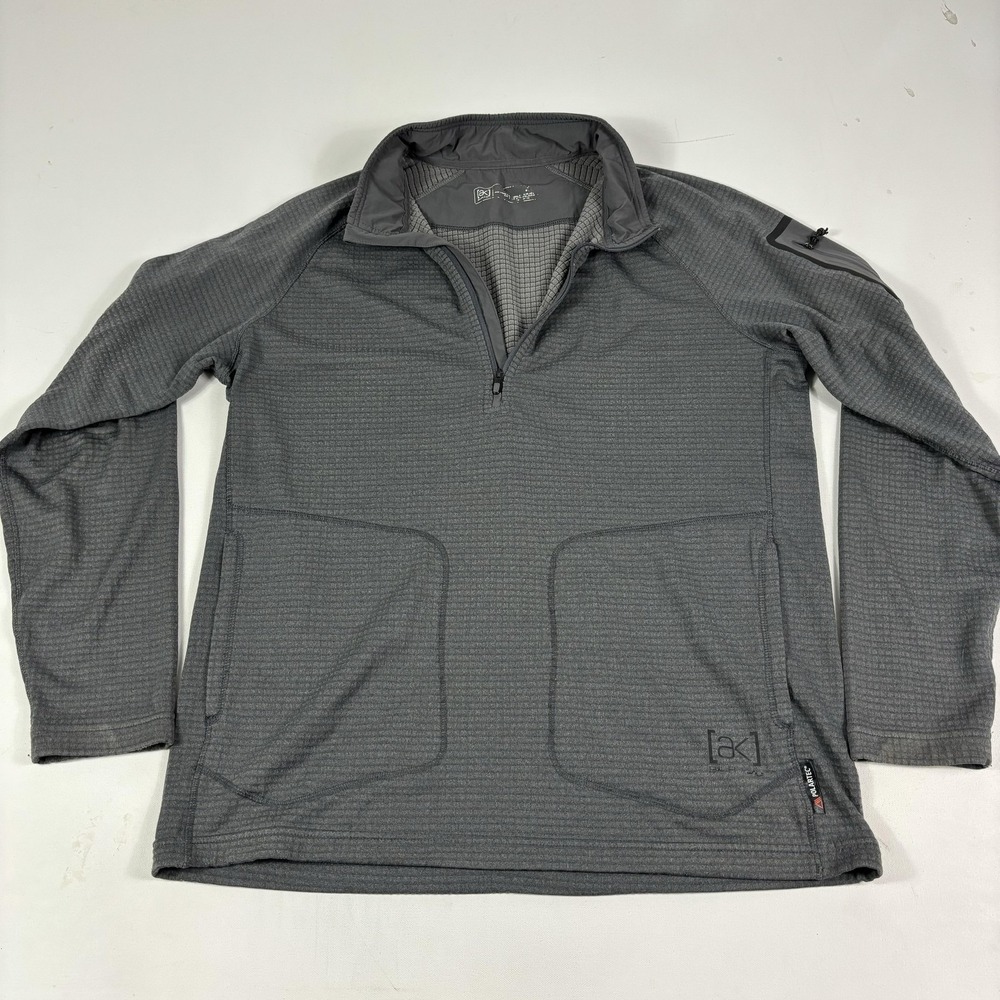 Burton AK Grid Pullover Mens Medium Gray Half Zip Long Sleeve Fleece Polartec